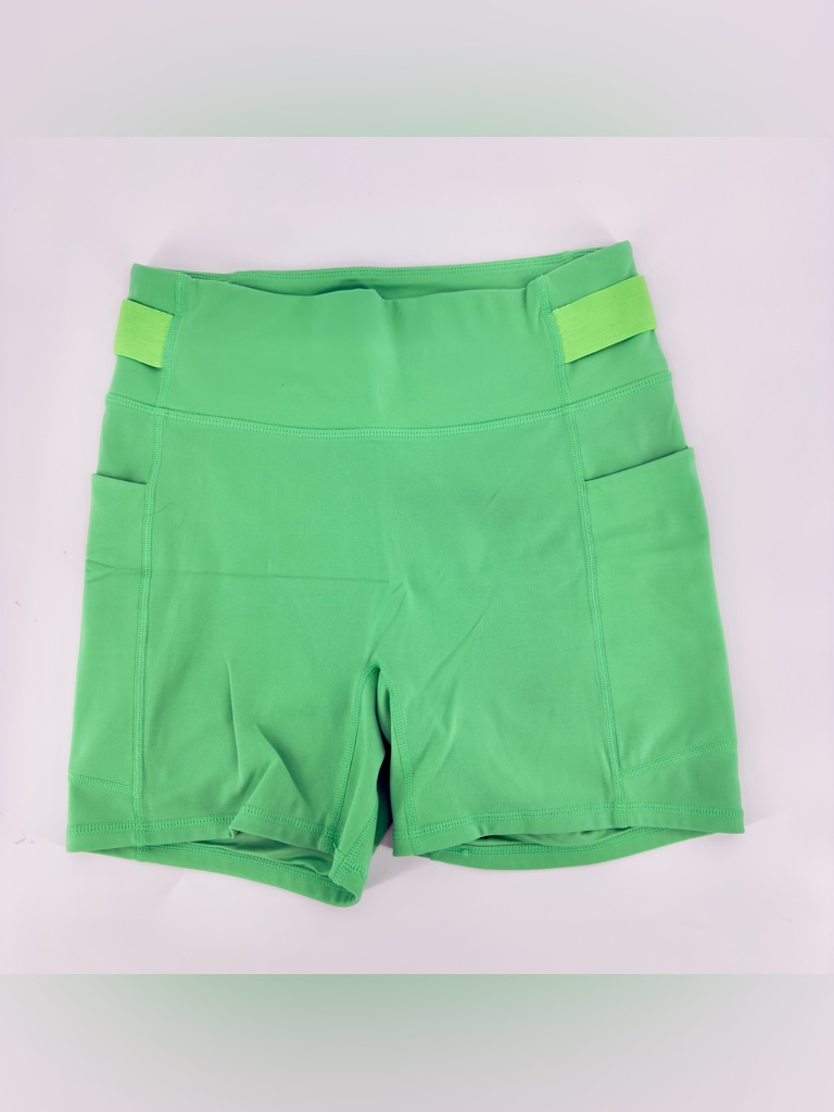 Favletics Neon Green Athletic Biker Shorts W/Side Pockets & Waistband Details